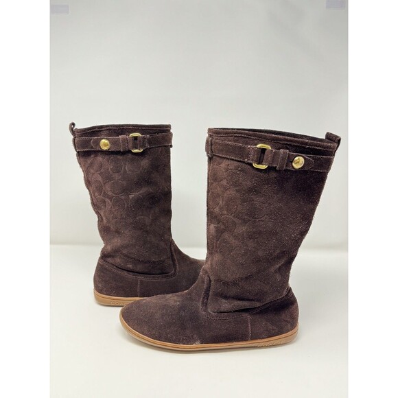 Coach Womens Boots Brown Maressa Suede Mid Calf Monogram Logo Buckle US 7.5 B - Picture 7 of 10